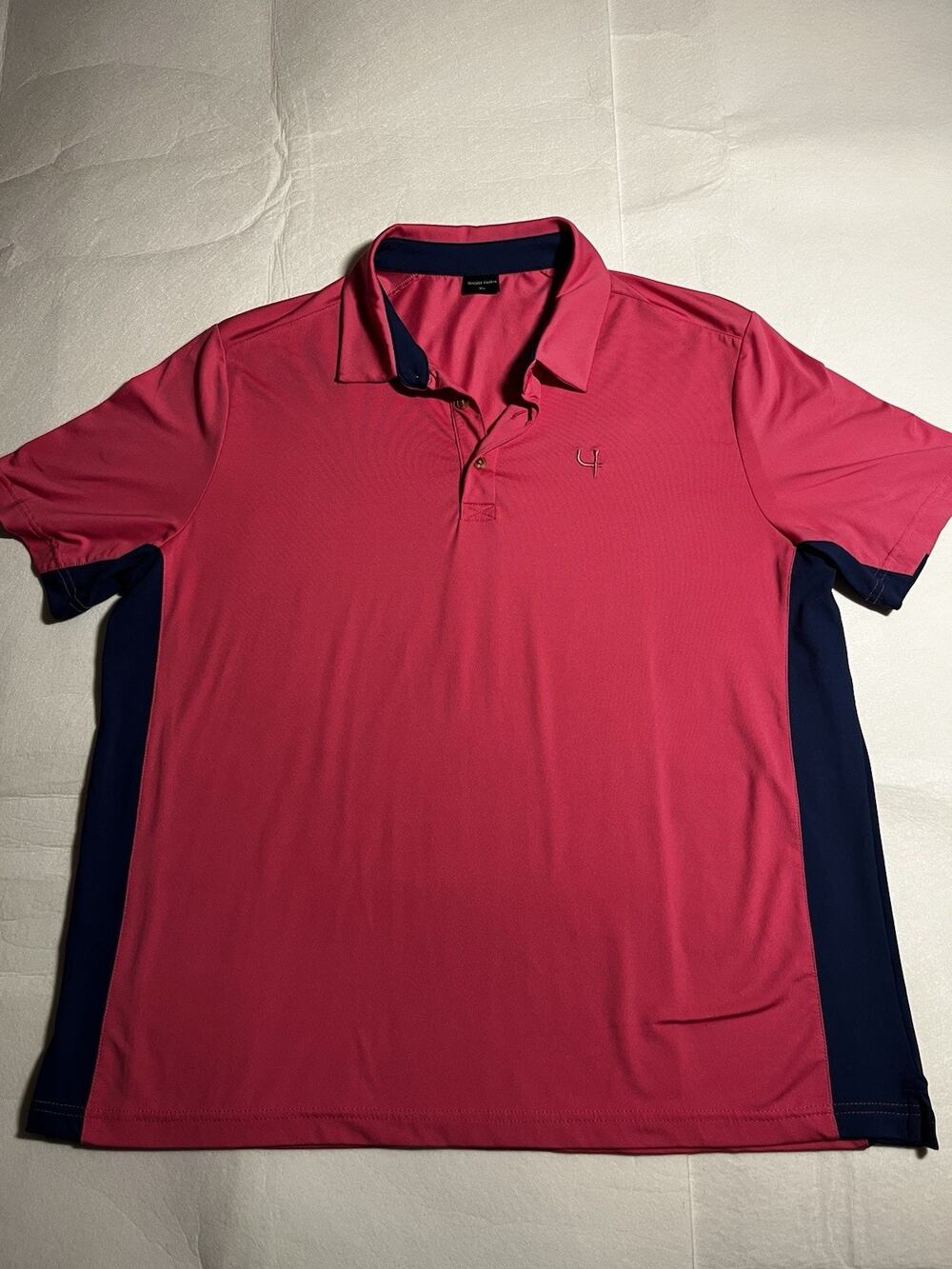 Short Par 4 Golf Polo Shirt Men’s XL Pink Navy Blue Performance Short Sleeve